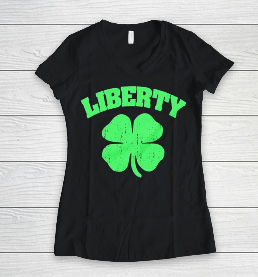 St Patrick’s Day Liberty Shamrock Women V-Neck T-Shirt