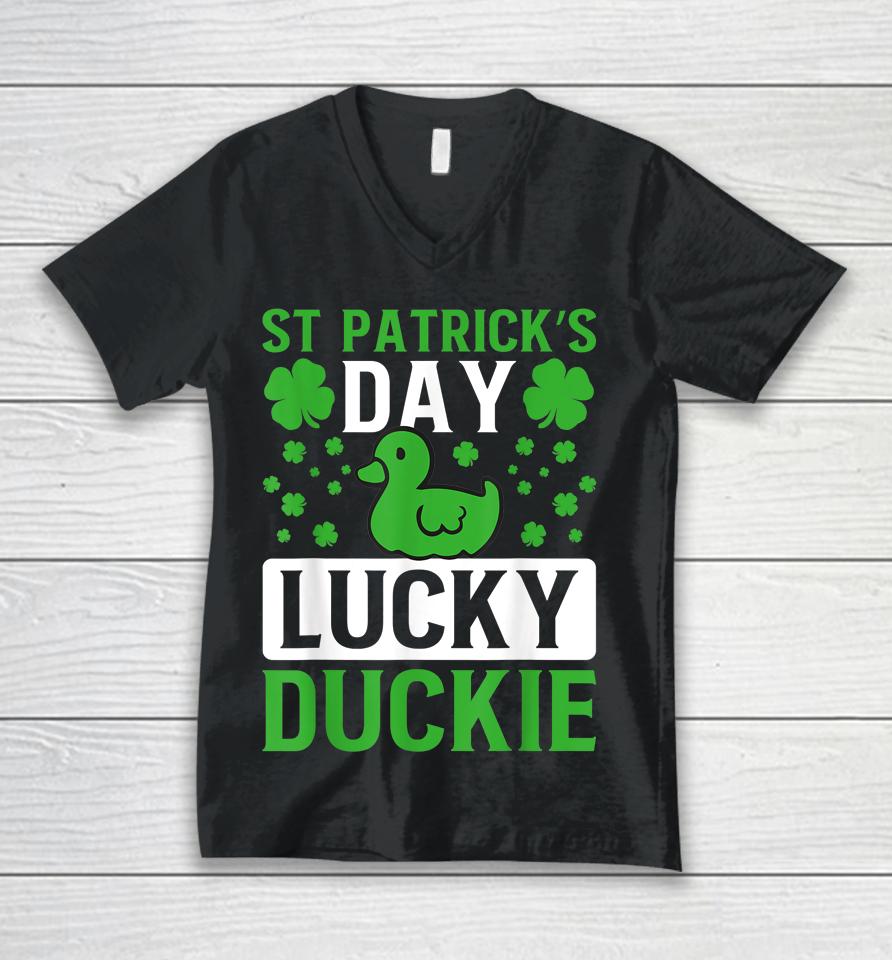 St Patrick's Day Lucky Duckie Unisex V-Neck T-Shirt