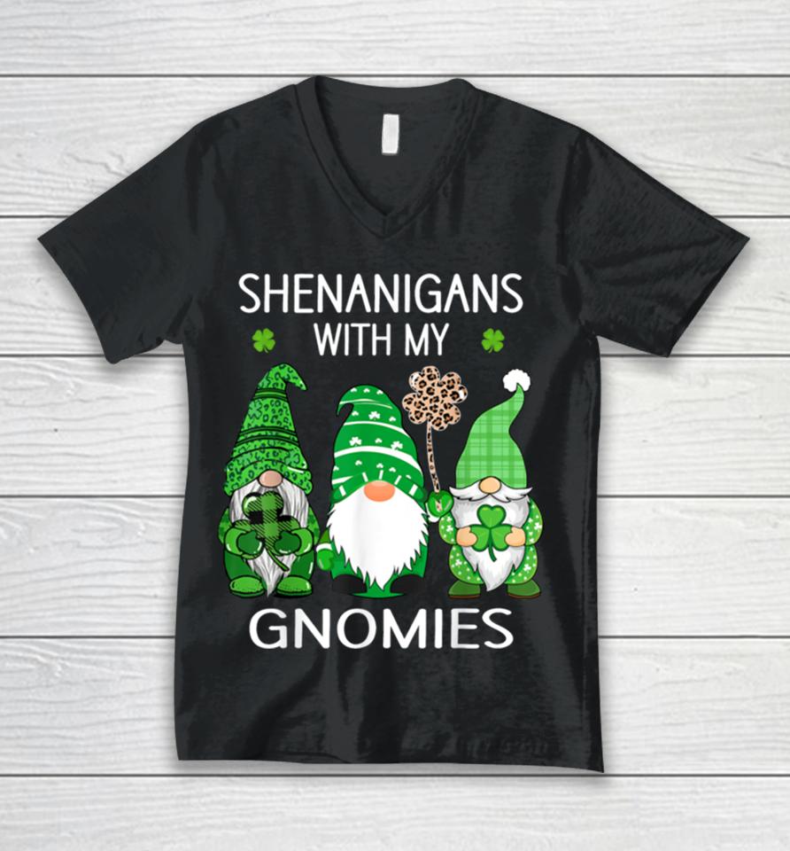 St Patricks Day Lucky Shamrock Leopard Gnomes Irish Women Unisex V-Neck T-Shirt