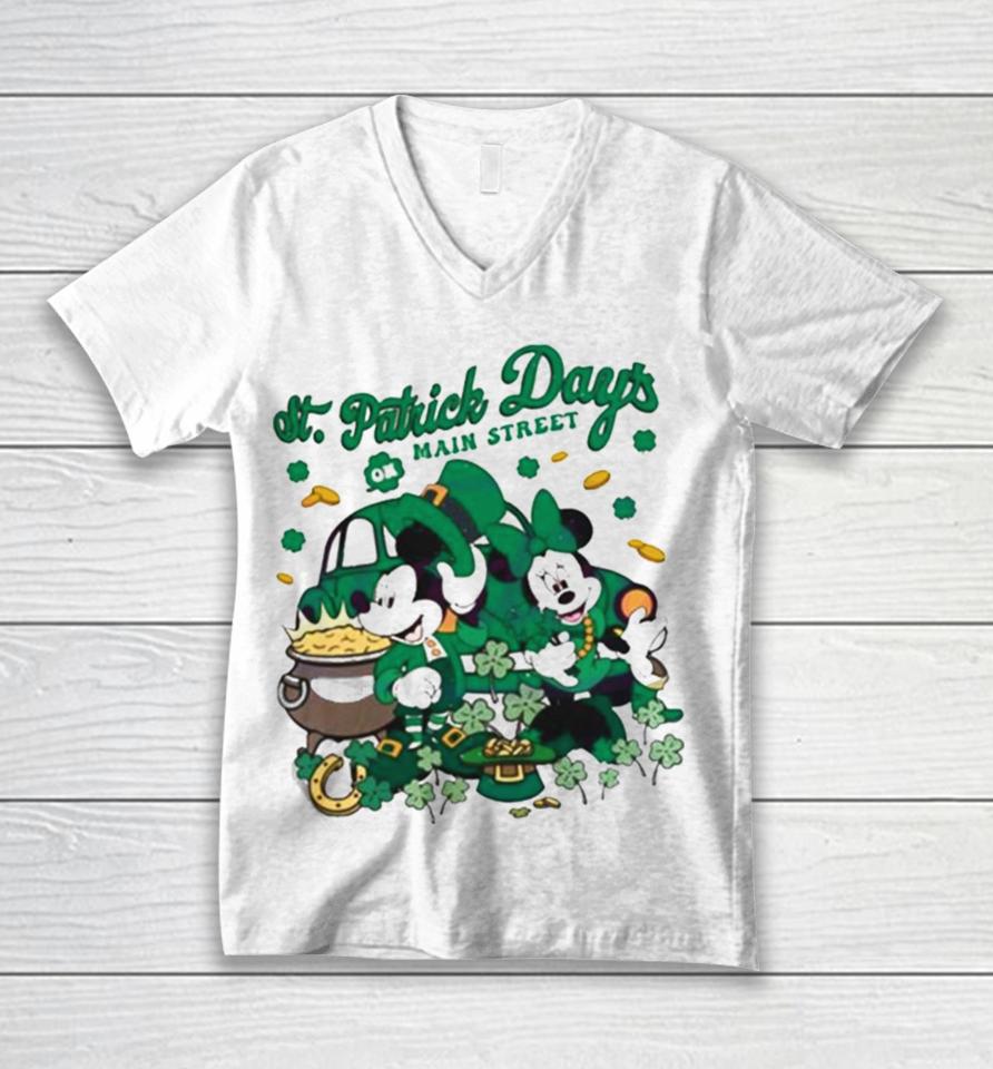 St Patricks Day On Main Street Mickey And Minnie Unisex V-Neck T-Shirt