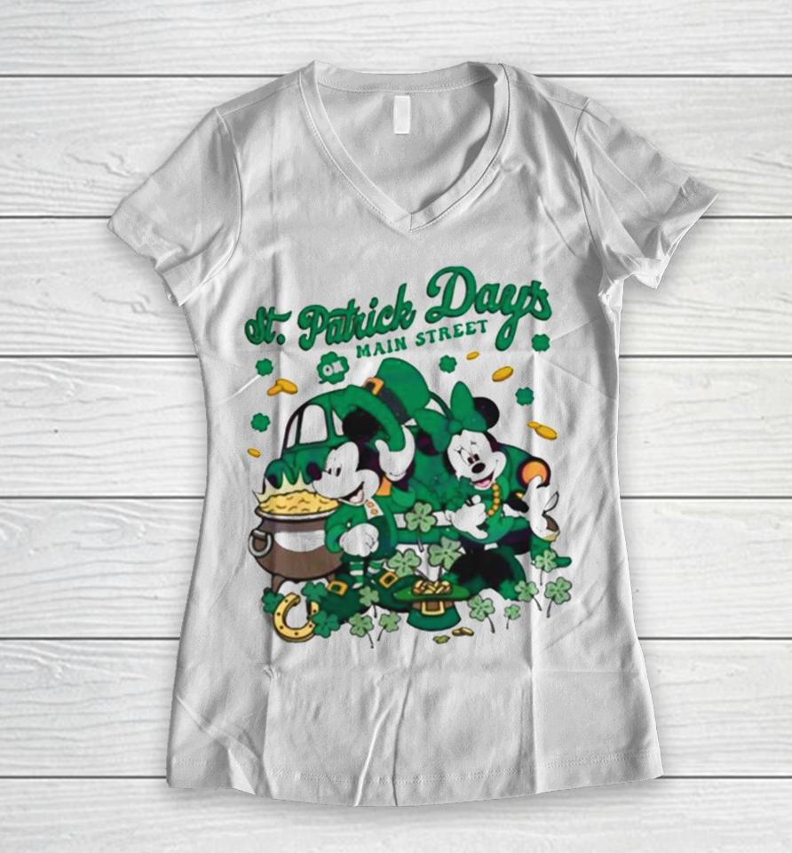 St Patricks Day On Main Street Mickey And Minnie Women V-Neck T-Shirt