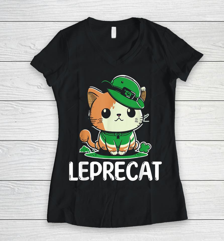 St Patricks Day Parade Leprecat Funny Irish Cat Women V-Neck T-Shirt