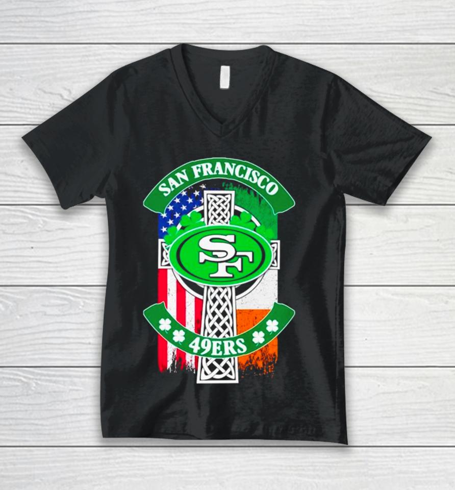 St Patrick’s Day San Francisco 49Ers Usa And Ireland Flag Unisex V-Neck T-Shirt