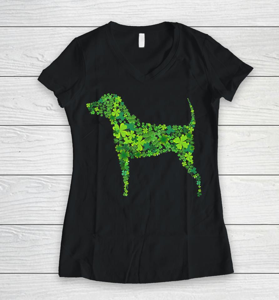 St Patrick's Day Shamrock Dog Women V-Neck T-Shirt
