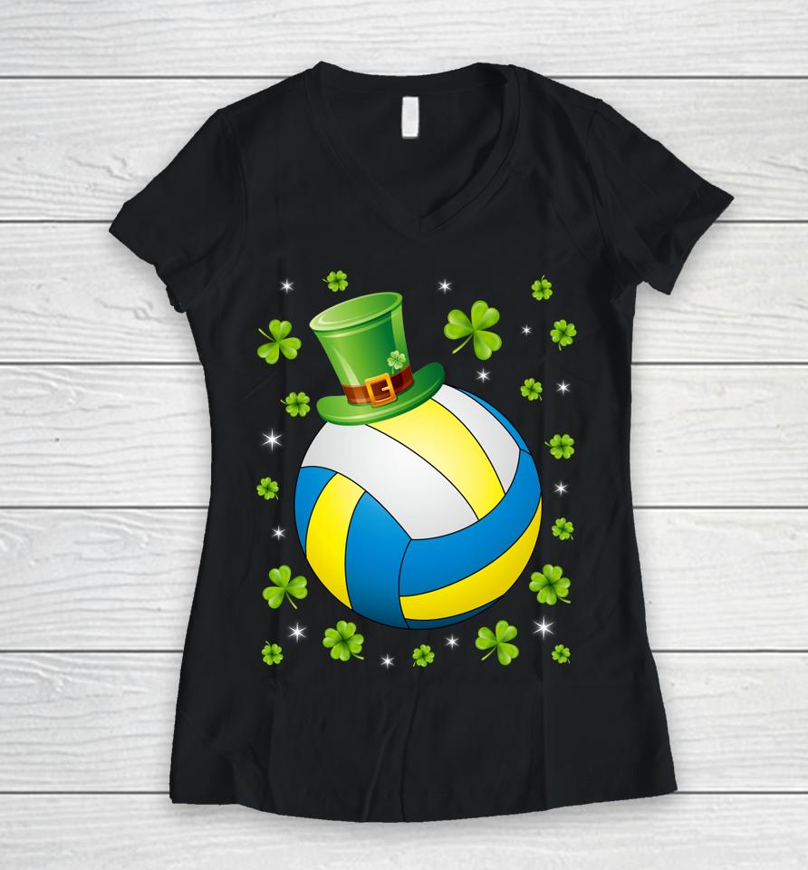 St Patrick's Day Volleyball Irish Hat Shamrock Clover Women V-Neck T-Shirt
