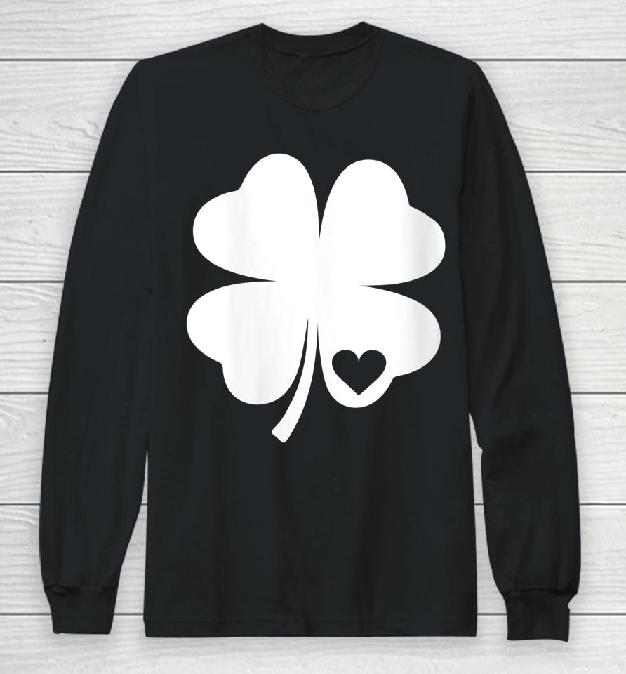 St Patrick's Day Women Sexy Shamrock With Heart Green Long Sleeve T-Shirt