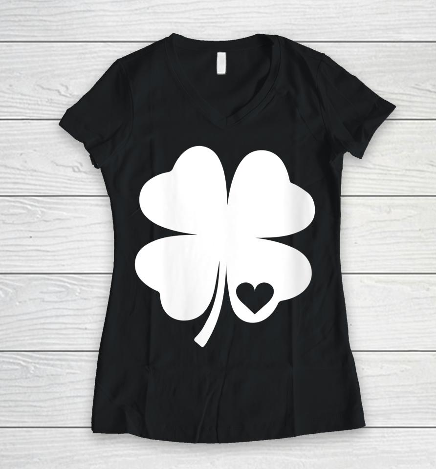 St Patrick's Day Women Sexy Shamrock With Heart Green Women V-Neck T-Shirt