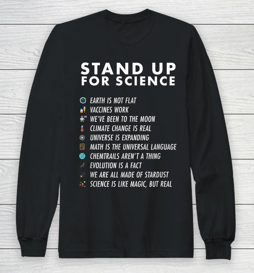 Stand Up For Science Magic But Real Earth Moon Graphic Long Sleeve T-Shirt