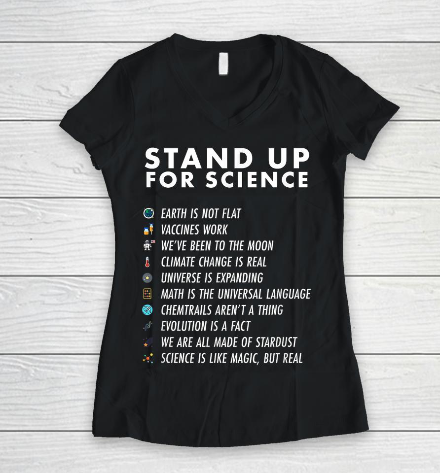 Stand Up For Science Magic But Real Earth Moon Graphic Women V-Neck T-Shirt