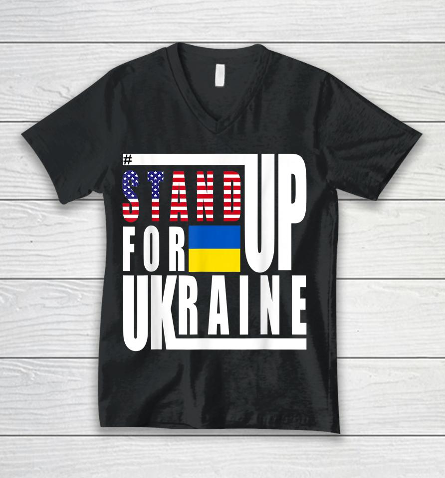 Stand Up For Ukraine Support Us American Flag Unisex V-Neck T-Shirt