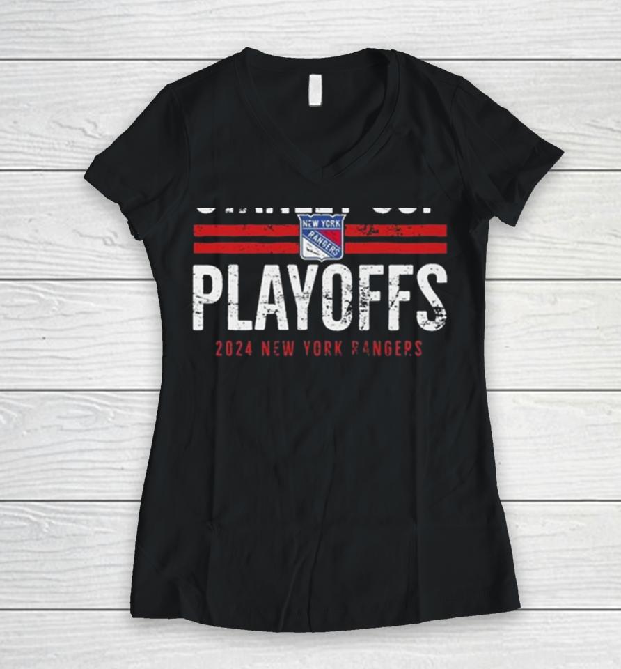 Stanley Cup Playoffs 2024 New York Rangers Women V-Neck T-Shirt