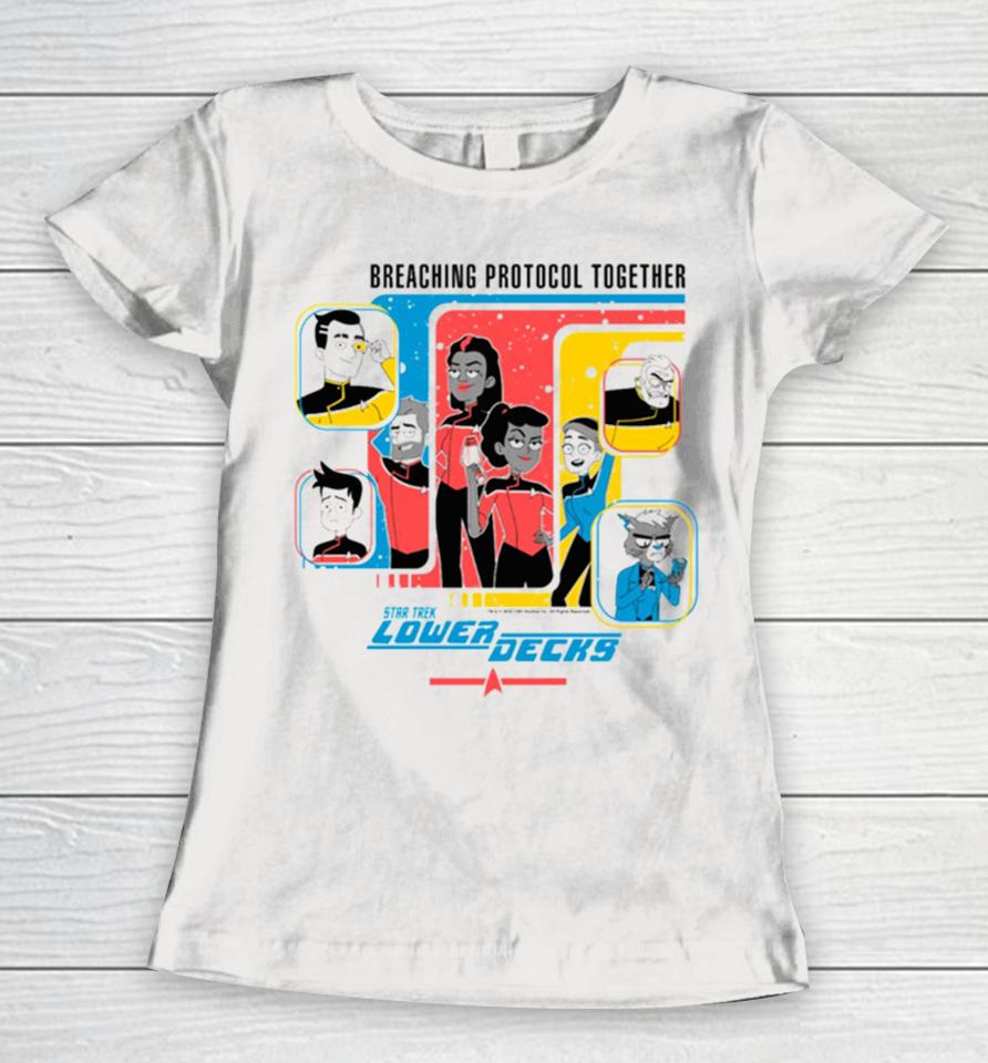 Star Trek Lower Decks Breaching Protocol Together Poster Women T-Shirt