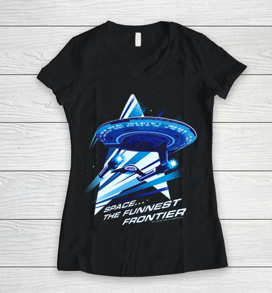 Star Trek Lower Decks Space… The Funnest Frontier Starship Logo Women V-Neck T-Shirt