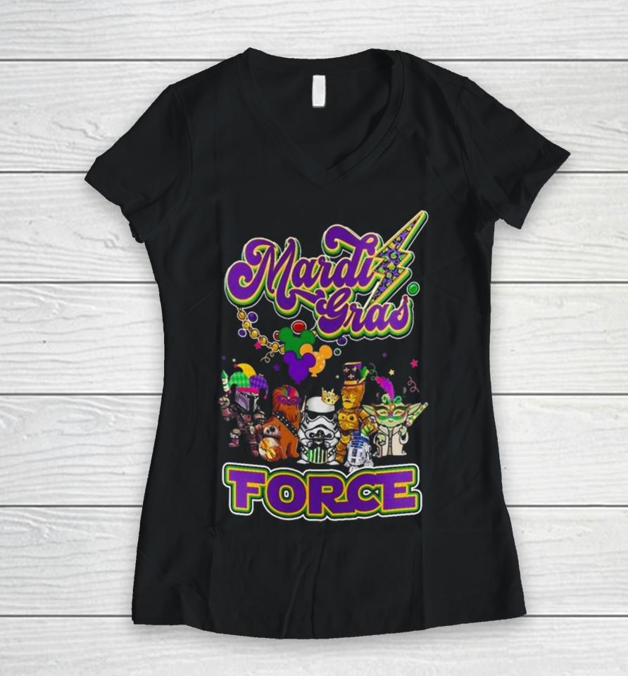 Star War Baby Yoda Mardi Gras Force Women V-Neck T-Shirt