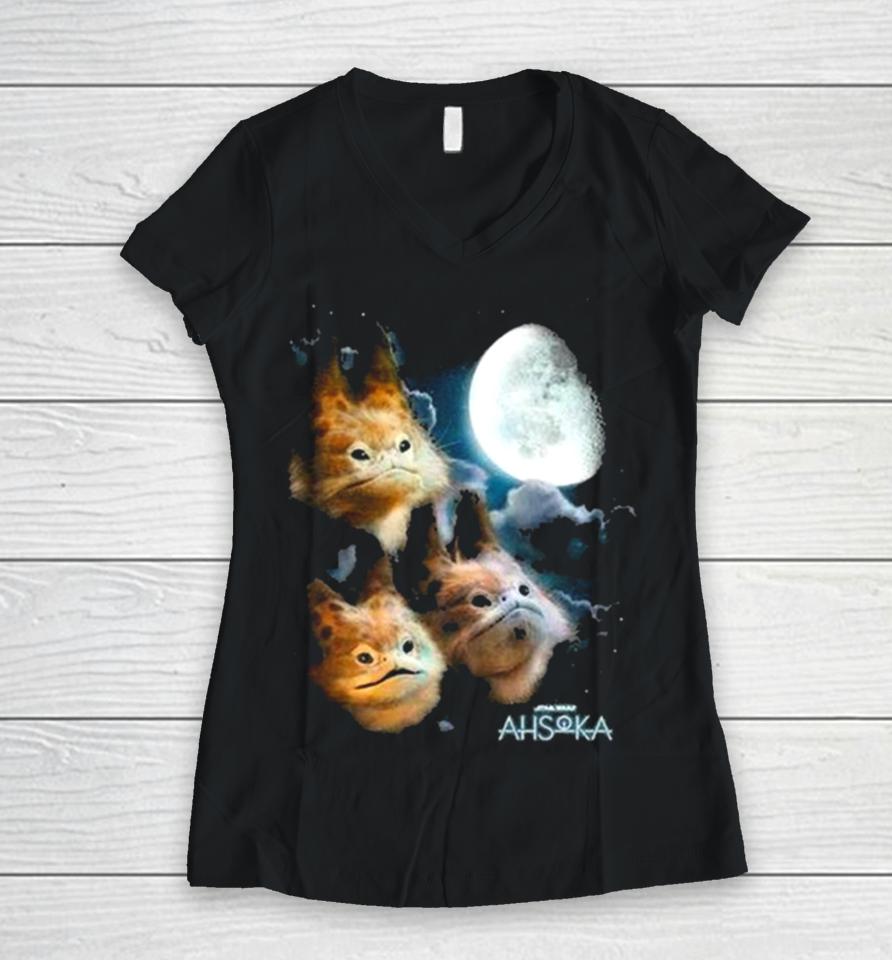 Star Wars Ahsoka Three Loth Cat Moon Women V-Neck T-Shirt