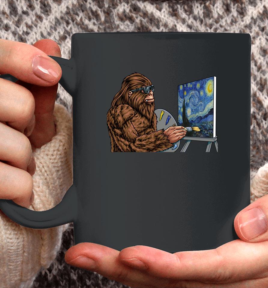 Starry Night Bigfoot Painting - Funny Sasquatch Graphic Art Coffee Mug