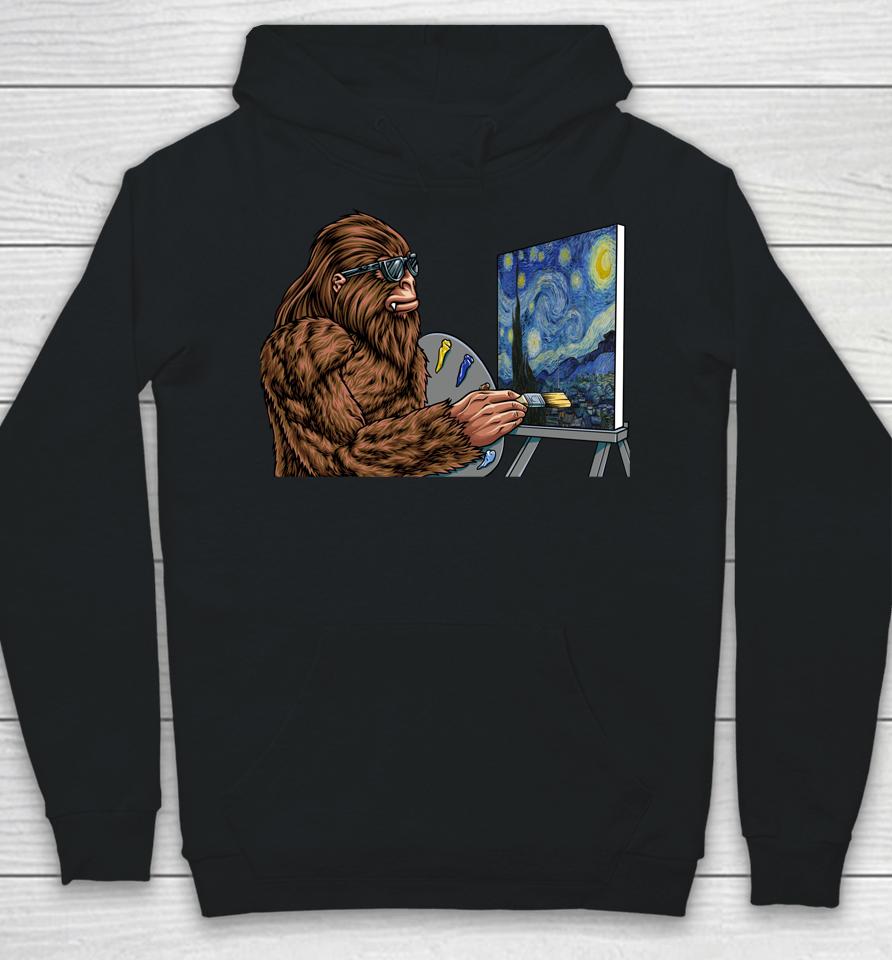 Starry Night Bigfoot Painting - Funny Sasquatch Graphic Art Hoodie