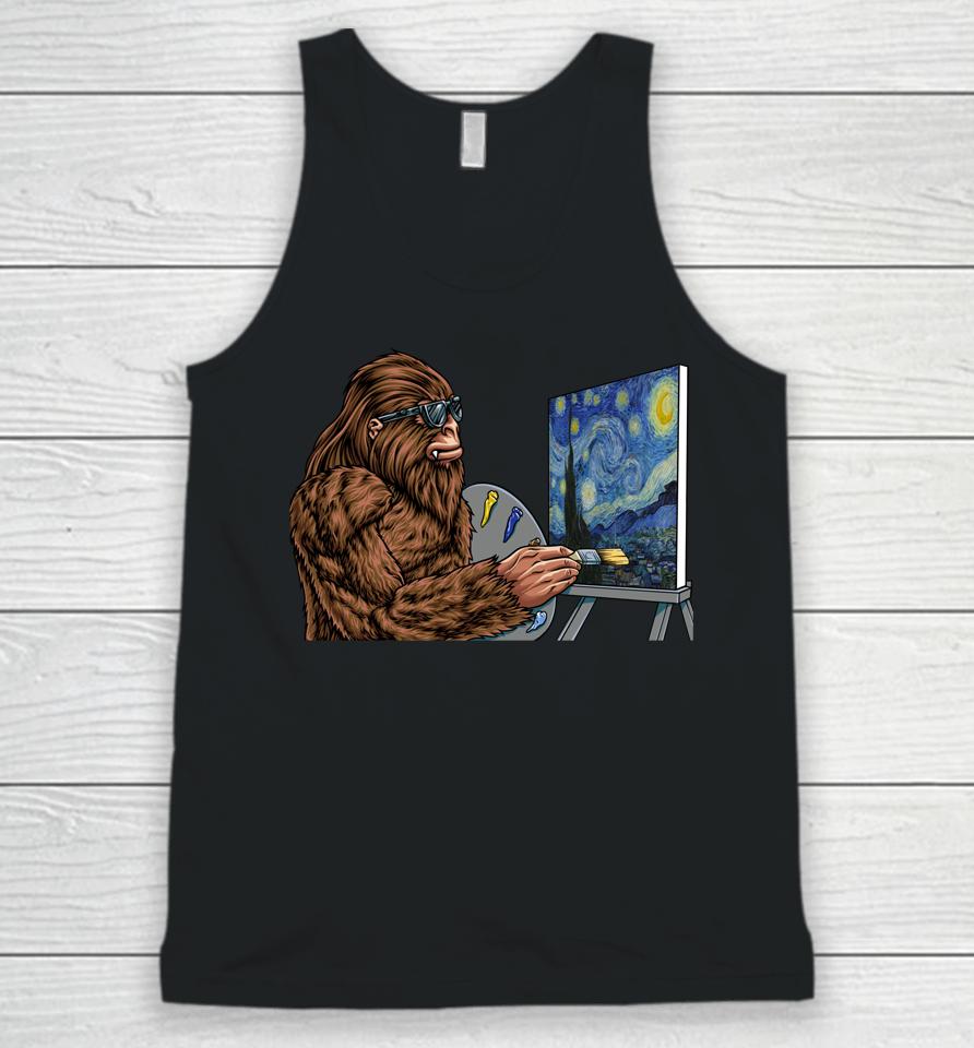 Starry Night Bigfoot Painting - Funny Sasquatch Graphic Art Unisex Tank Top