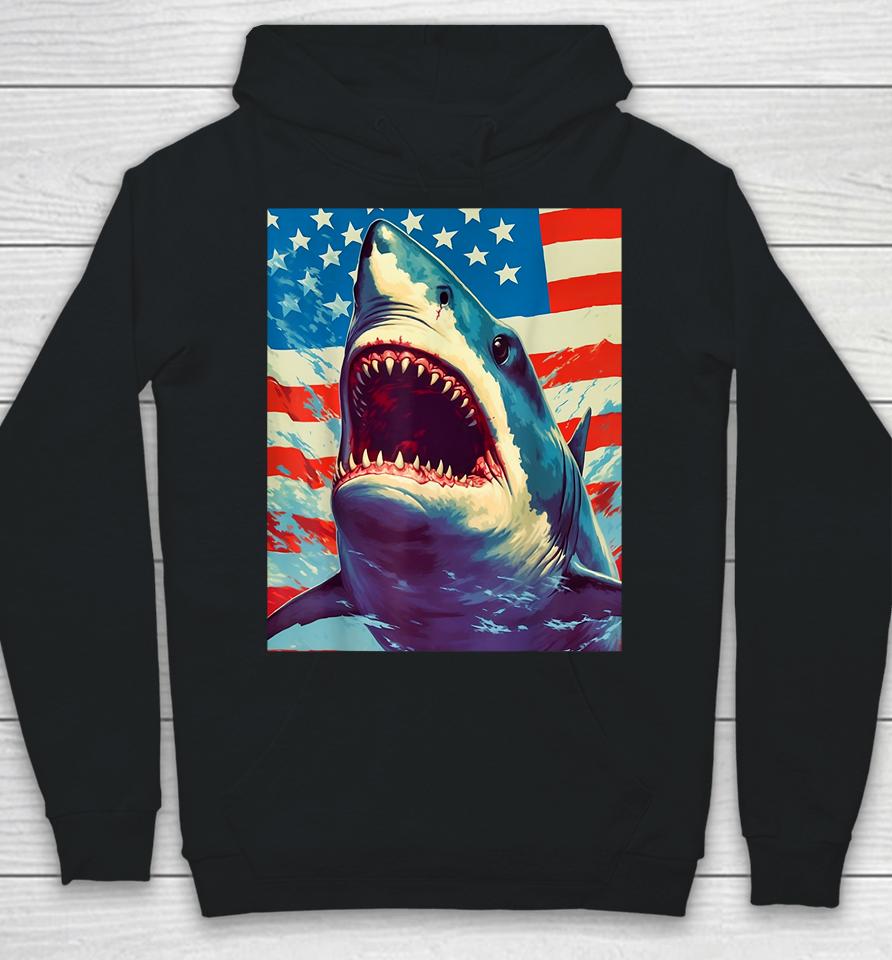 Stars, Stripes, And Sharks The Pop Art Patriotic Predator Hoodie