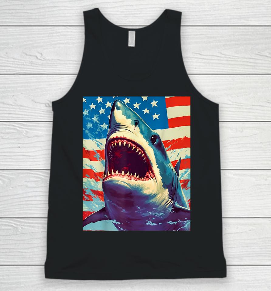 Stars, Stripes, And Sharks The Pop Art Patriotic Predator Unisex Tank Top