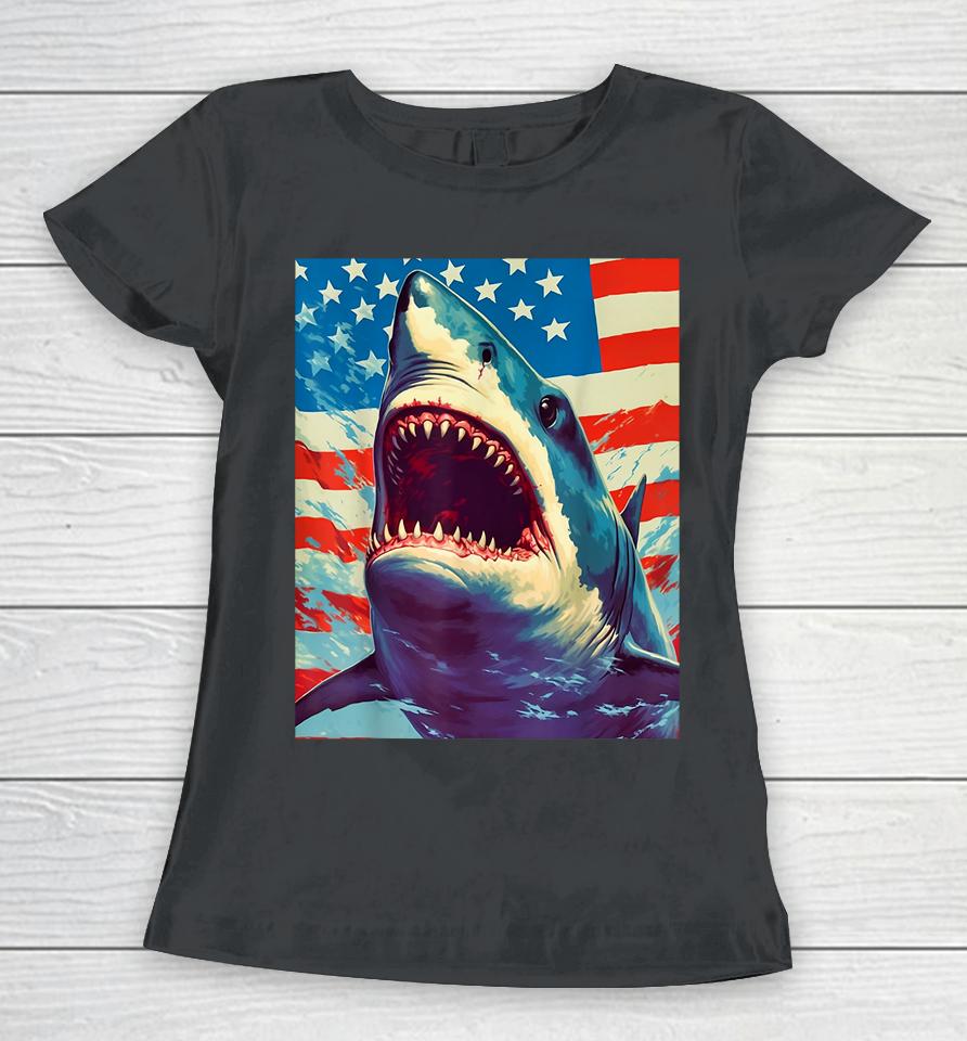 Stars, Stripes, And Sharks The Pop Art Patriotic Predator Women T-Shirt