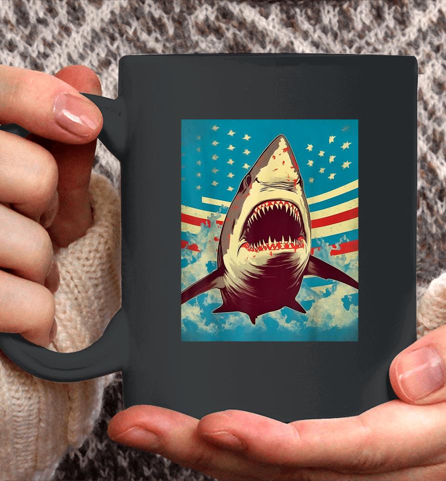 Stars, Stripes, And Sharks The Pop Art Patriotic Predator Coffee Mug