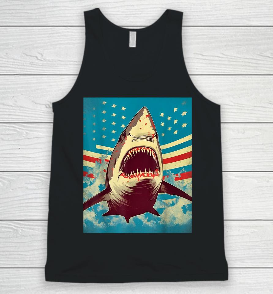 Stars, Stripes, And Sharks The Pop Art Patriotic Predator Unisex Tank Top