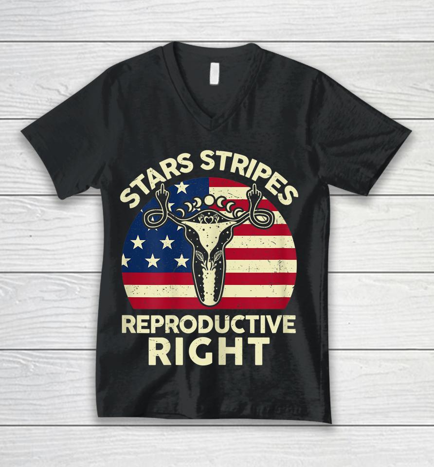 Stars Stripes Reproductive Rights Pro Choice Uterus Unisex V-Neck T-Shirt