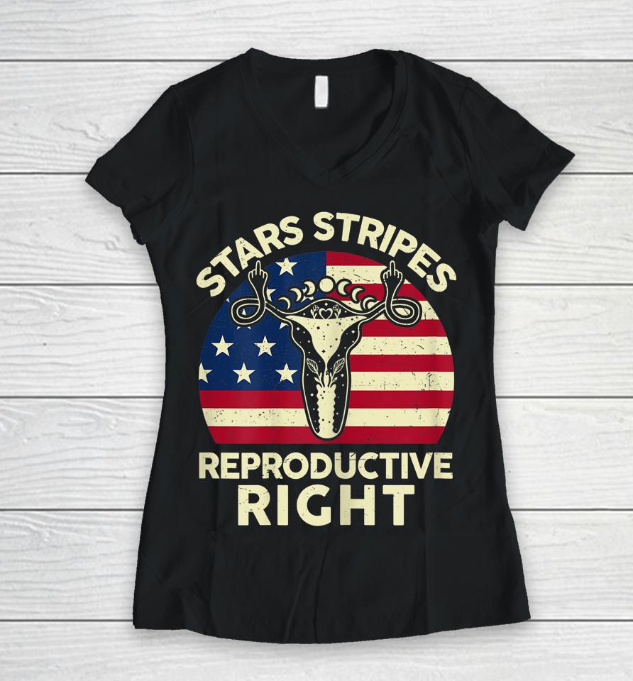 Stars Stripes Reproductive Rights Pro Choice Uterus Women V-Neck T-Shirt