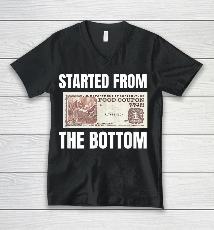 Started At The Bottom Funny Food Stamp 80'S 90'S Kids Know Unisex V-Neck T-Shirt