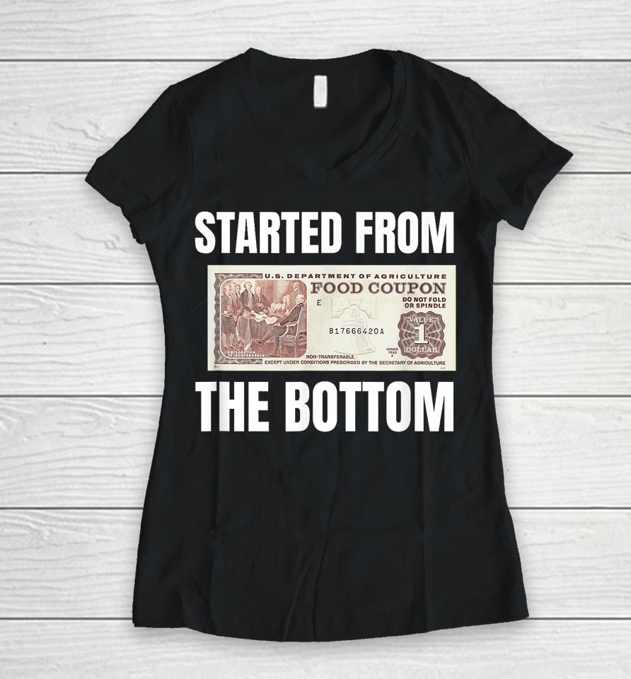 Started At The Bottom Funny Food Stamp 80'S 90'S Kids Know Women V-Neck T-Shirt