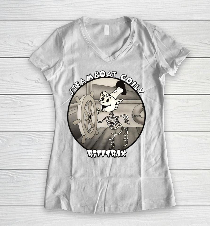 Steamboat Coily Rifftrax Women V-Neck T-Shirt