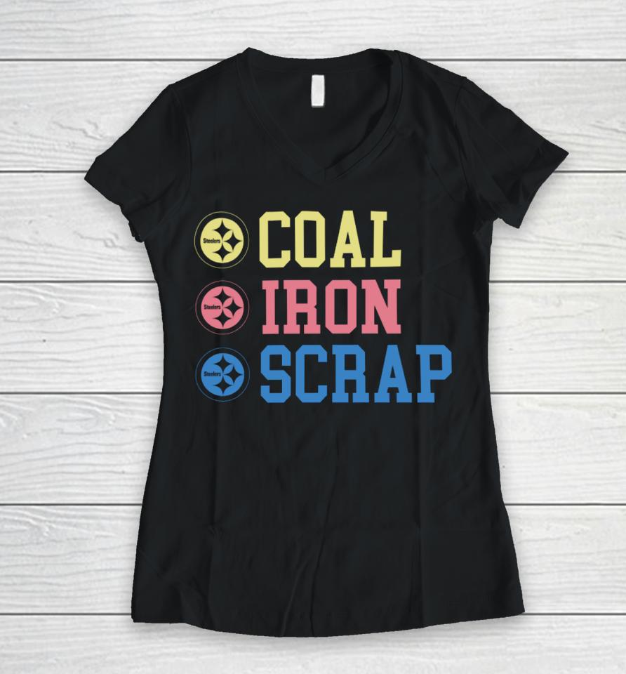 Steelers Coal Iron Scrap Women V-Neck T-Shirt
