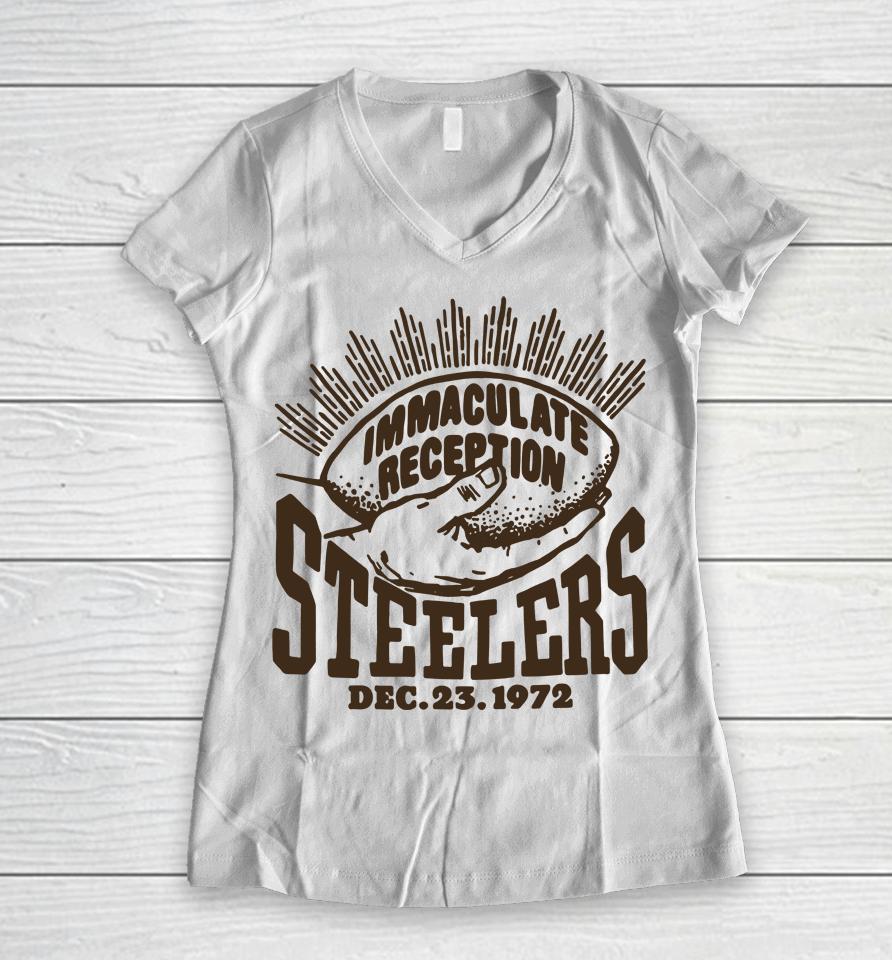 Steelers Franco Harris Immaculate Reception Women V-Neck T-Shirt