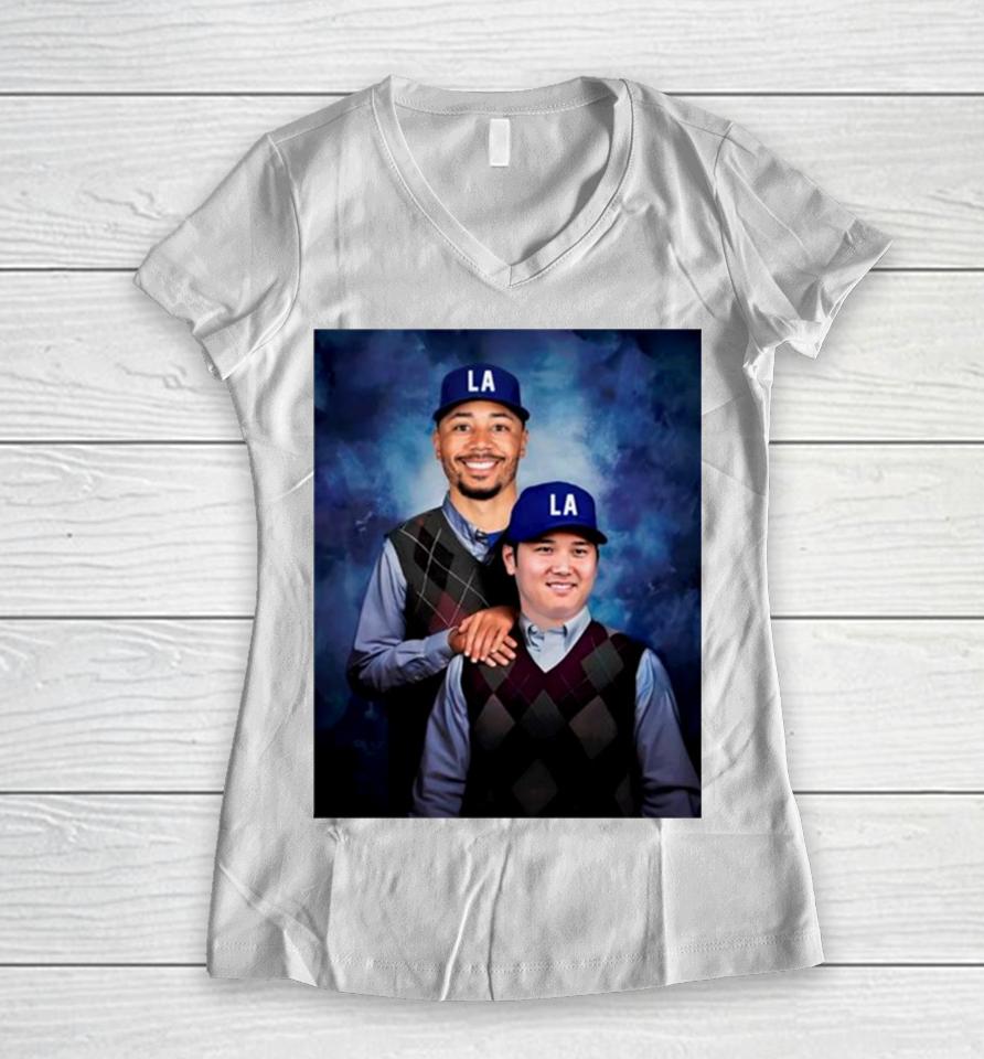Step Brothers Shohei Othani And Mookie Betts Los Angeles Dodgers Women V-Neck T-Shirt