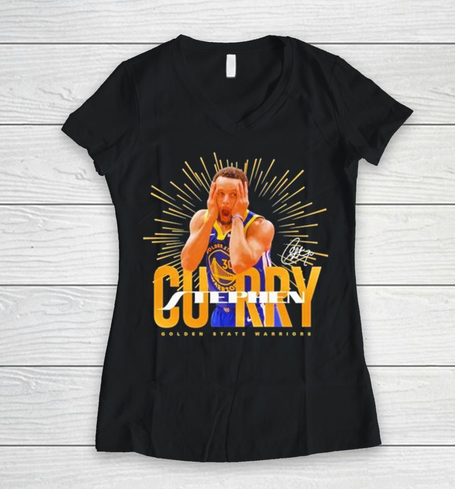 Stephen Curry Celly Golden State Warriors Signature Women V-Neck T-Shirt