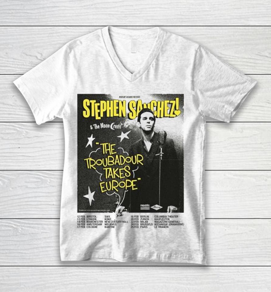 Stephen Sanchez 2024 The Troubadour Takes Europe Performance Schedule Unisex V-Neck T-Shirt