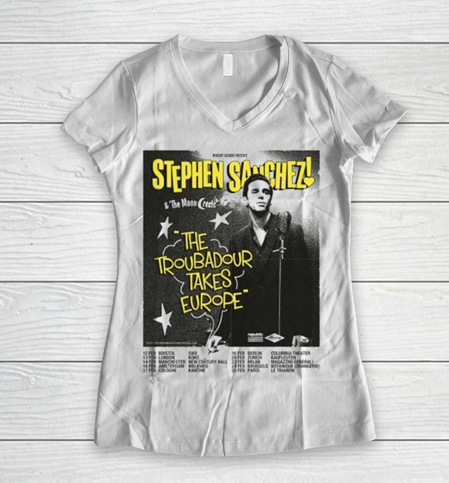 Stephen Sanchez 2024 The Troubadour Takes Europe Performance Schedule Women V-Neck T-Shirt