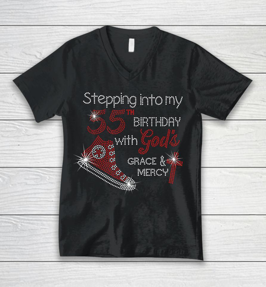 Stepping Into My 55Th Birthday With God's Grace And Mercy Unisex V-Neck T-Shirt