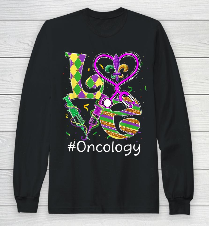 Stethoscope Love Oncology Nurse Mardi Gras Long Sleeve T-Shirt