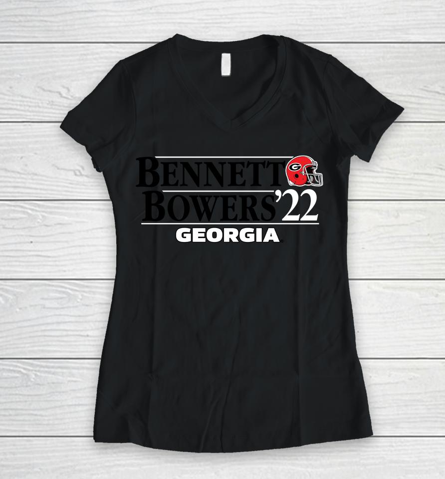 Stetson Bennett Iv Brock Bowers 22 Georgia Bulldogs Football Women V-Neck T-Shirt