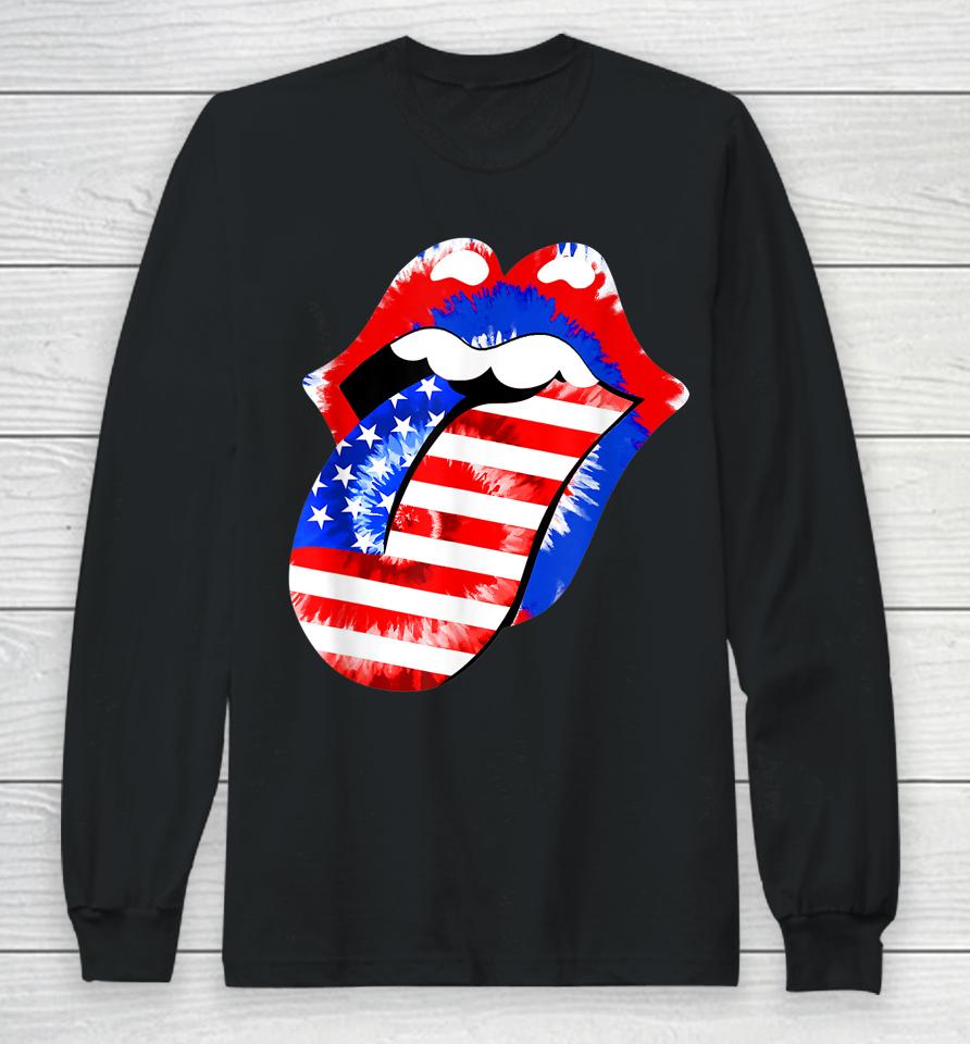 Stick Out Tongue American Flag Patriotic 4Th Of July Tie Dye Long Sleeve T-Shirt