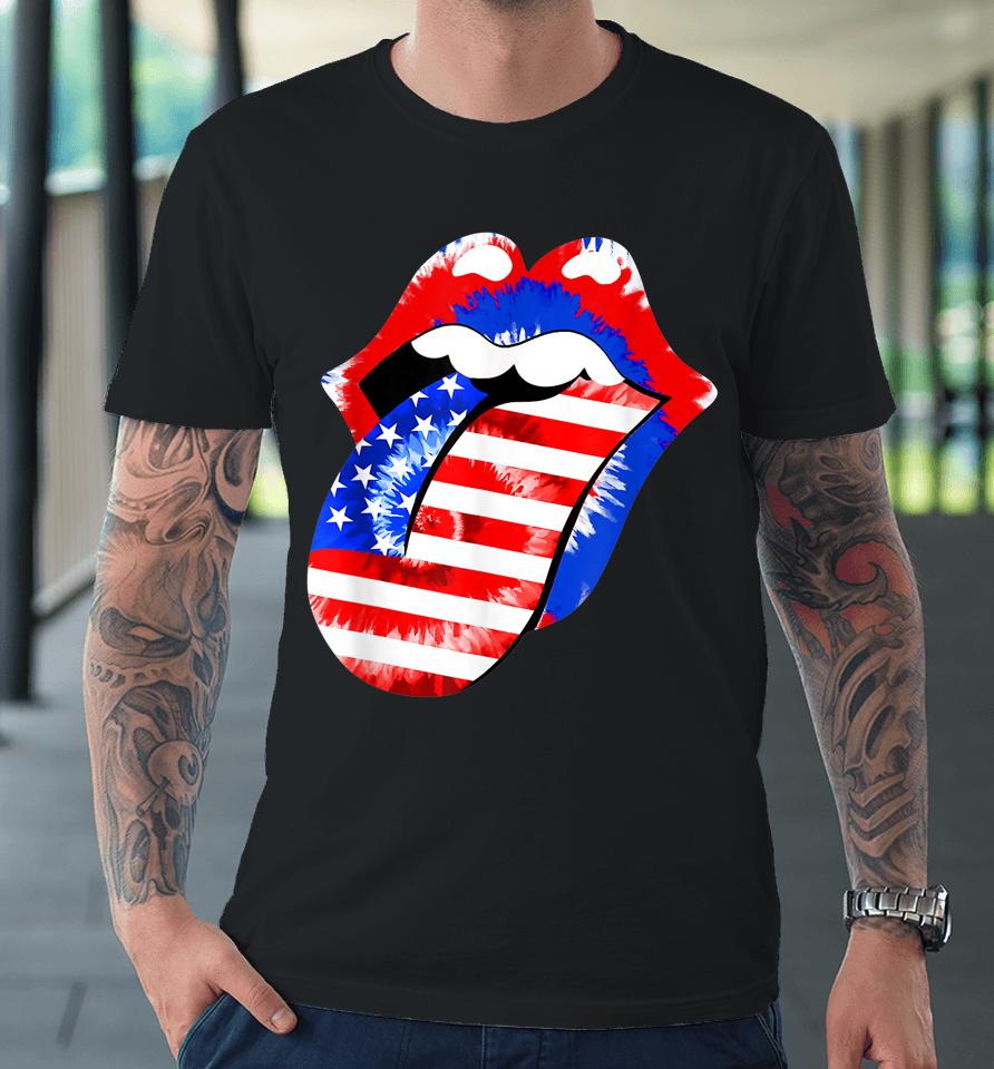 Stick Out Tongue American Flag Patriotic 4Th Of July Tie Dye Premium T-Shirt