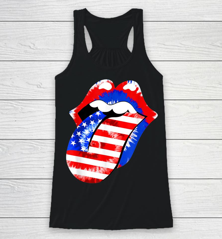 Stick Out Tongue American Flag Patriotic 4Th Of July Tie Dye Racerback Tank