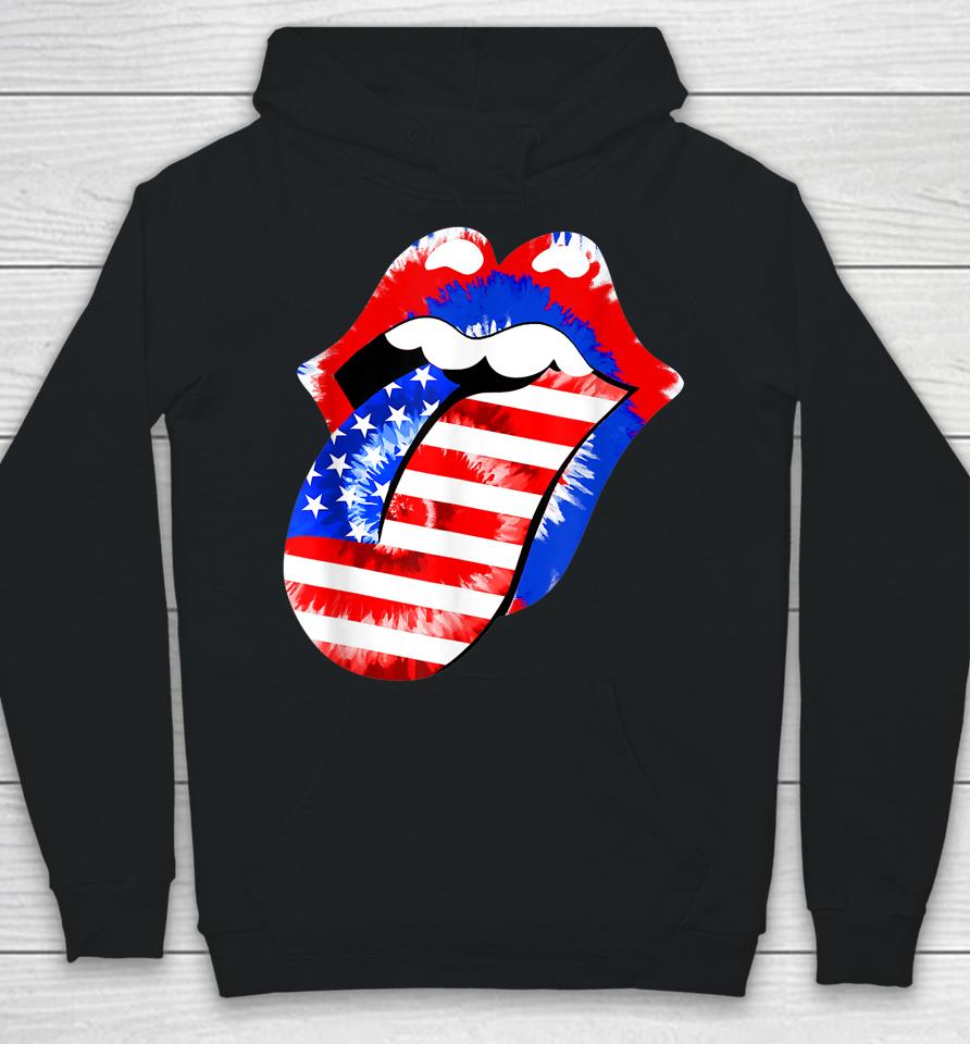 Stick Out Tongue American Flag Patriotic 4Th Of July Tie Dye Hoodie
