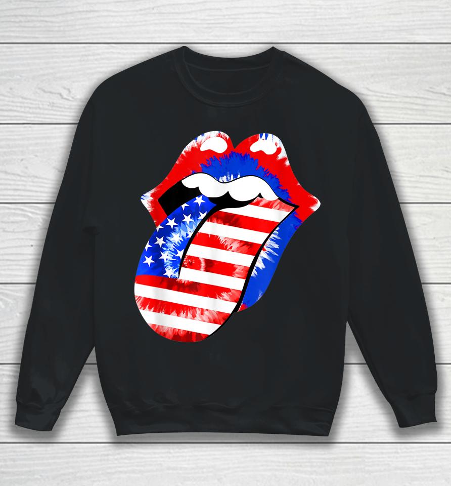 Stick Out Tongue American Flag Patriotic 4Th Of July Tie Dye Sweatshirt