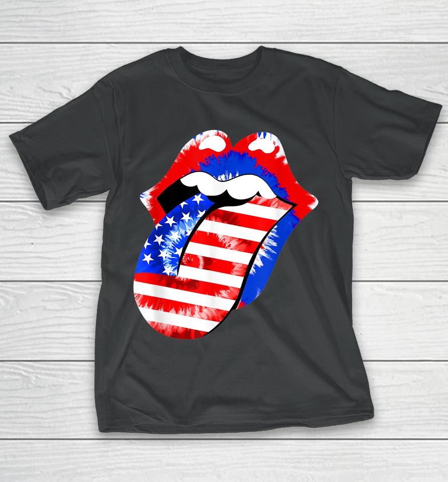 Stick Out Tongue American Flag Patriotic 4Th Of July Tie Dye T-Shirt