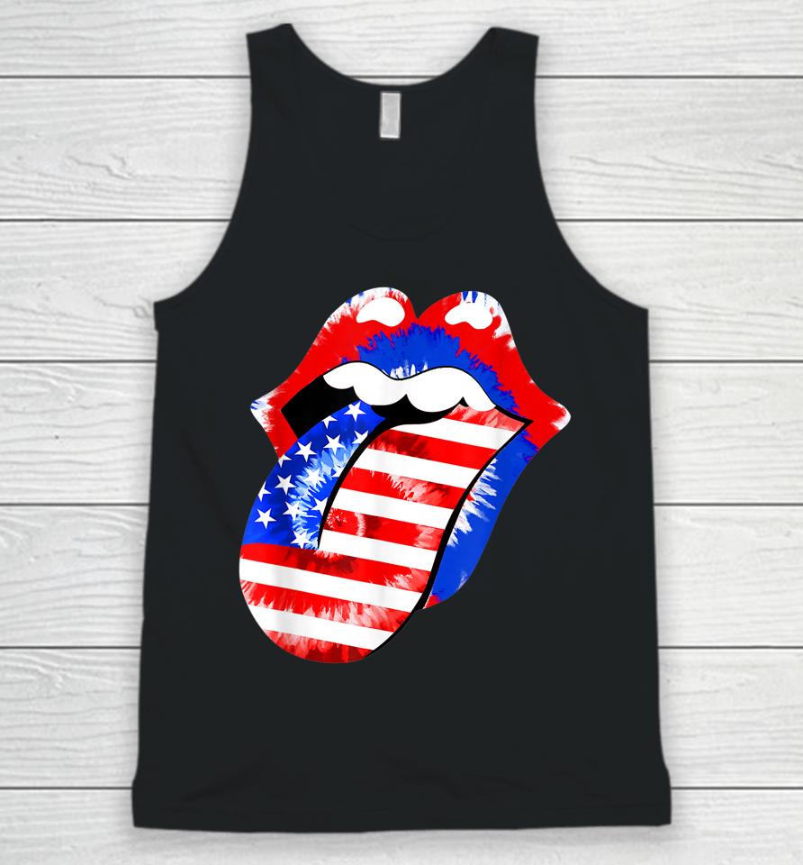 Stick Out Tongue American Flag Patriotic 4Th Of July Tie Dye Unisex Tank Top