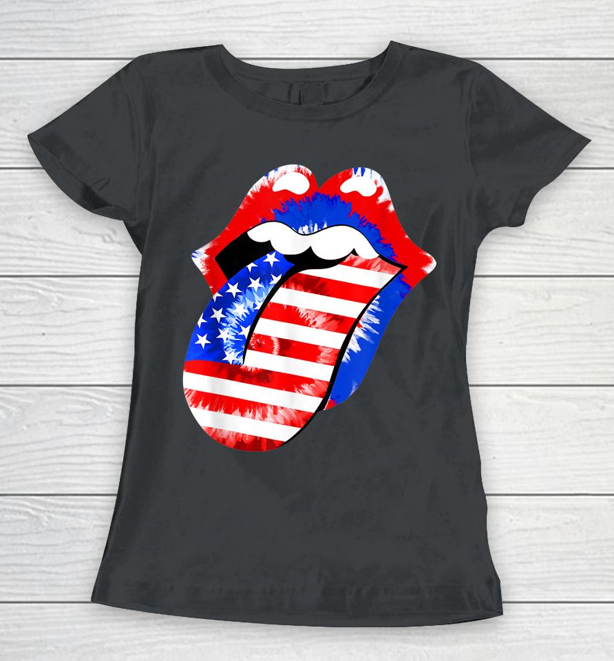 Stick Out Tongue American Flag Patriotic 4Th Of July Tie Dye Women T-Shirt