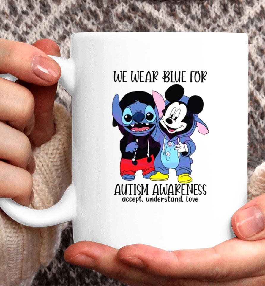 Stitch And Mickey We Wear Blue For Autism Awareness Coffee Mug